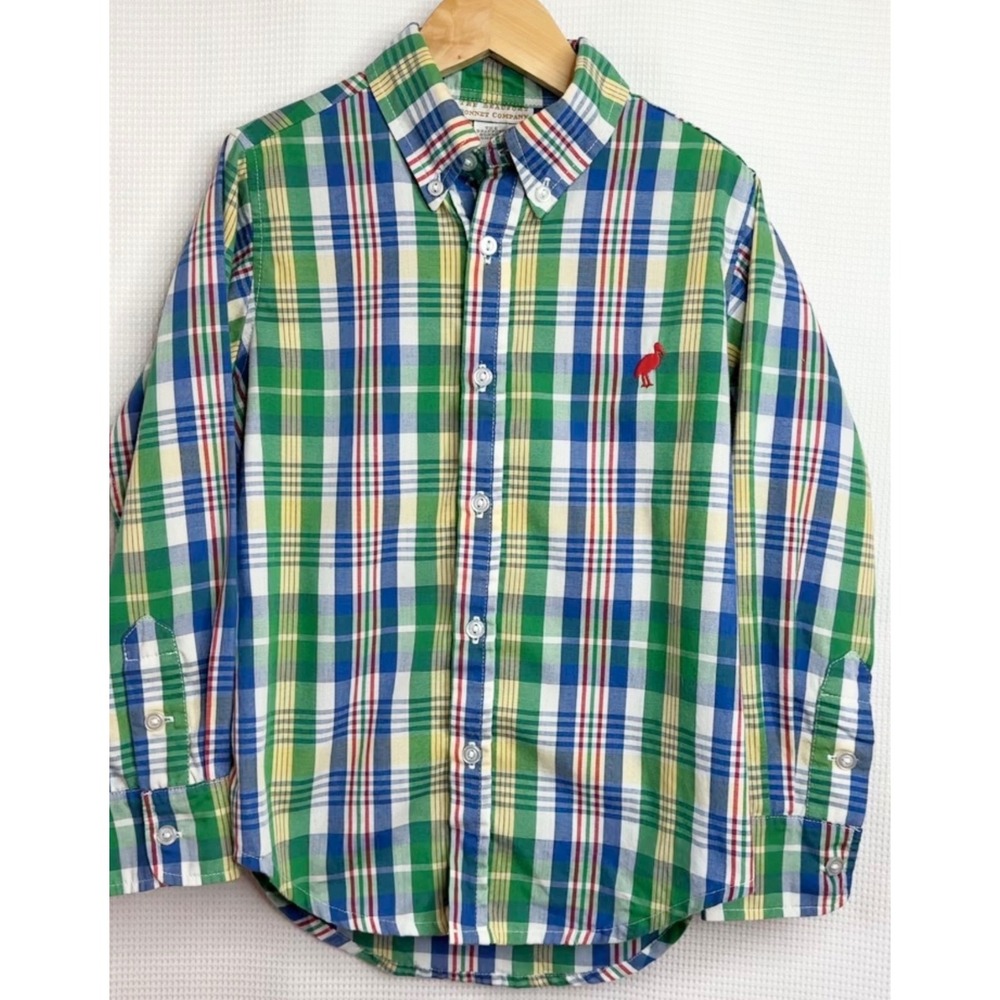The Beaufort Bonnet Company Boys Plaid Button Down Shirt Green Blue Size 6